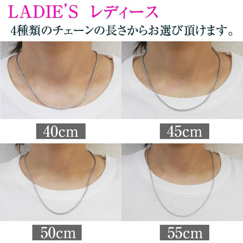 スモールフィッシュフックあずきチェーンペアネックレスの女性用着用画像